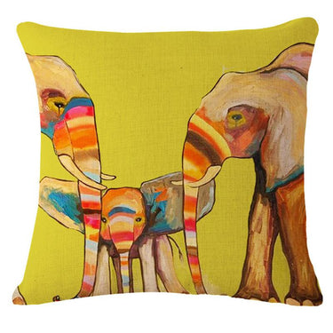 Colorful Elephant Linen Cotton Cushion Pillow Cover